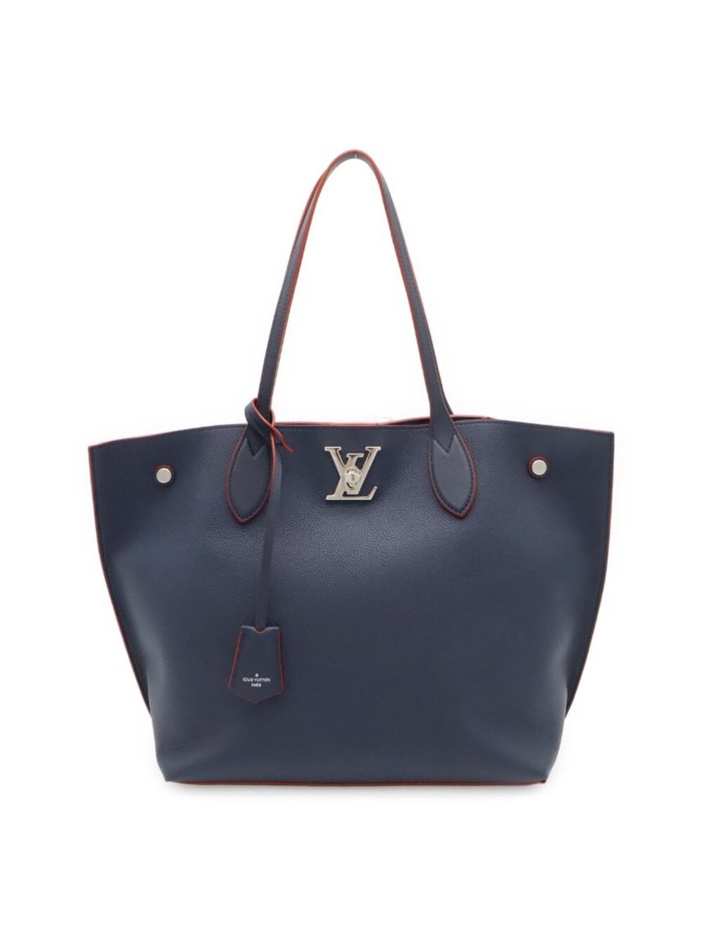 Louis Vuitton Lockme Go Tote Bag Shoulder Turnlock Leather Marine Rouge Navy